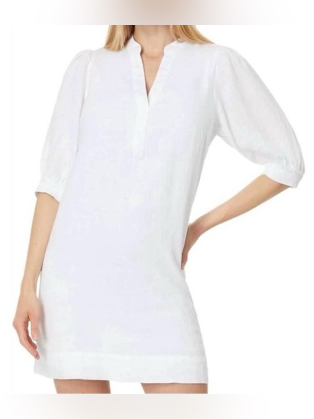 Lilly Pulitzer Mialeigh Linen Dress Resort Puff Sleeve White Size 14 NWT